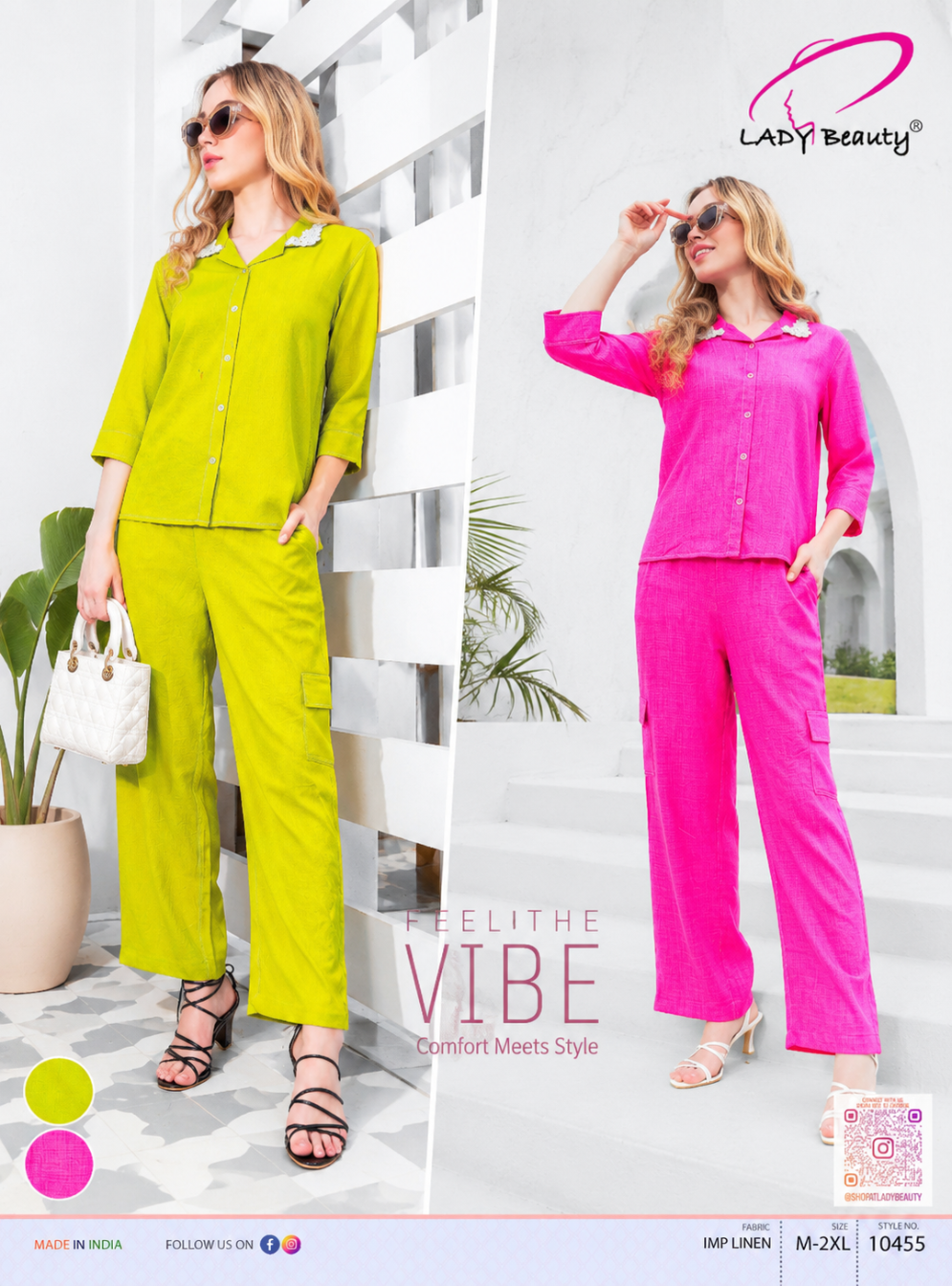 Stylish women Aura Pop linen coord set in yellow and pink color variants
Premium women’s linen coord set with relaxed fit and casual fashion styling
Women wearing stylish linen co-ord set perfect for lounge and travel wear
Trendy women coord set in soft breathable linen fabric for everyday comfort
Elegant women’s matching coord set with modern casual wear design
Stylish yellow and pink women coord set with lightweight linen fabric
Casual lounge wear coord set for women with premium relaxed silhouette
Women