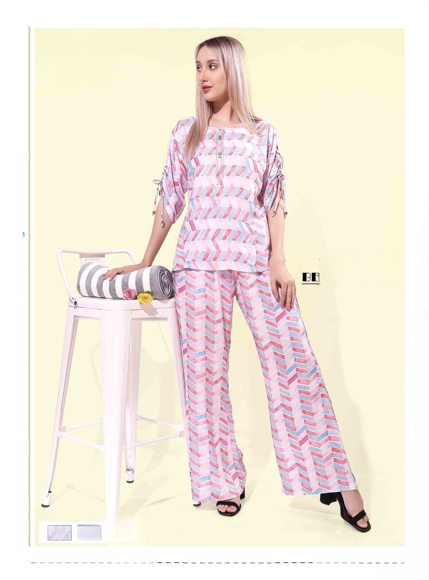 Luxe breathable co-ord set 7676 in Pink displayed on model