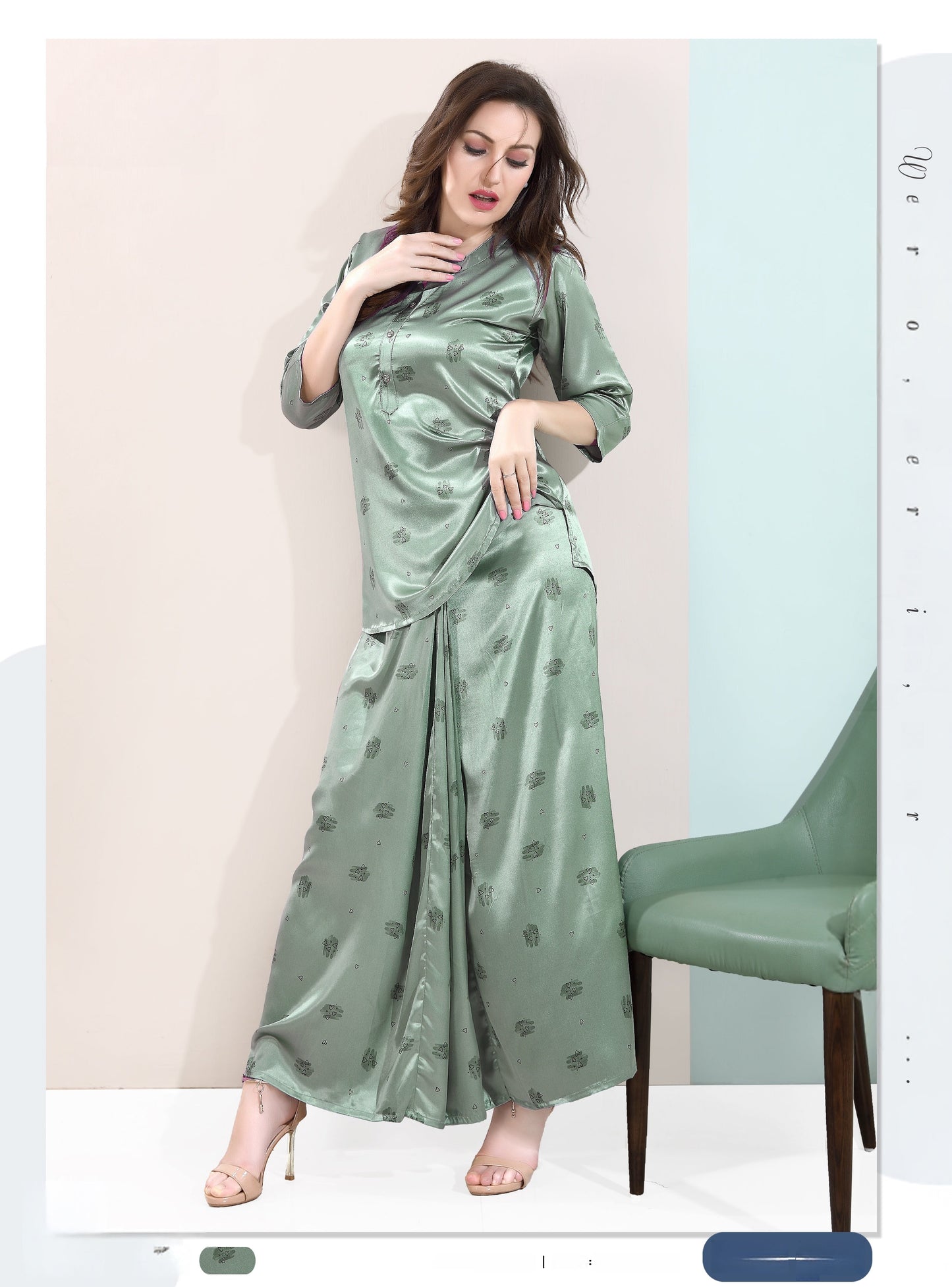 Luxe breathable co-ord set 7721 in Green displayed on model