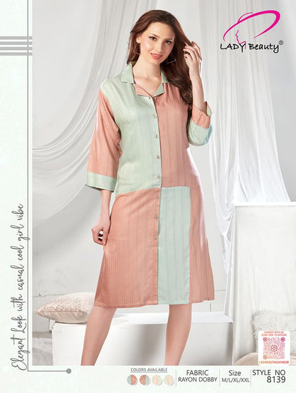 Women’s Peach & Mint Rayon Dobby Shirt Dress | Colour Block Short Dress – Lady Beauty