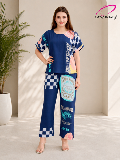 Women wearing blue printed co-ord set in premium Turkish cotton fabric
Stylish women’s printed coord set for casual and vacation wear
Premium blue women co-ord set with trendy graphic print design
Fashionable women casual coord outfit with relaxed comfortable fit
Women lounge wear coord set designed for travel and resort styling
Stylish blue printed women coord set with modern streetwear fashion look
Soft breathable Turkish cotton women co-ord set for everyday comfort
Trendy women vacation outfit with coord