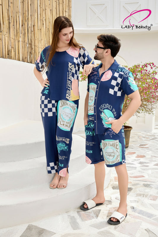 Couple wearing matching blue printed co-ord set in premium Turkish cotton fabric
Stylish his and her matching coord outfit for lounge and vacation wear
Premium blue couple co-ord set with trendy graphic printed design
Fashionable matching couple outfit with relaxed comfortable fit
Couple lounge wear set designed for travel, resort, and casual styling
Stylish blue printed couple coord set with modern street-style fashion look
Soft breathable Turkish cotton couple co-ord set for everyday comfort
Trendy his an