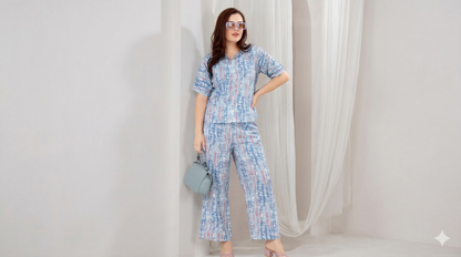 Pastel Abstract Linen Co-ord Set for Women | Premium Imported Linen