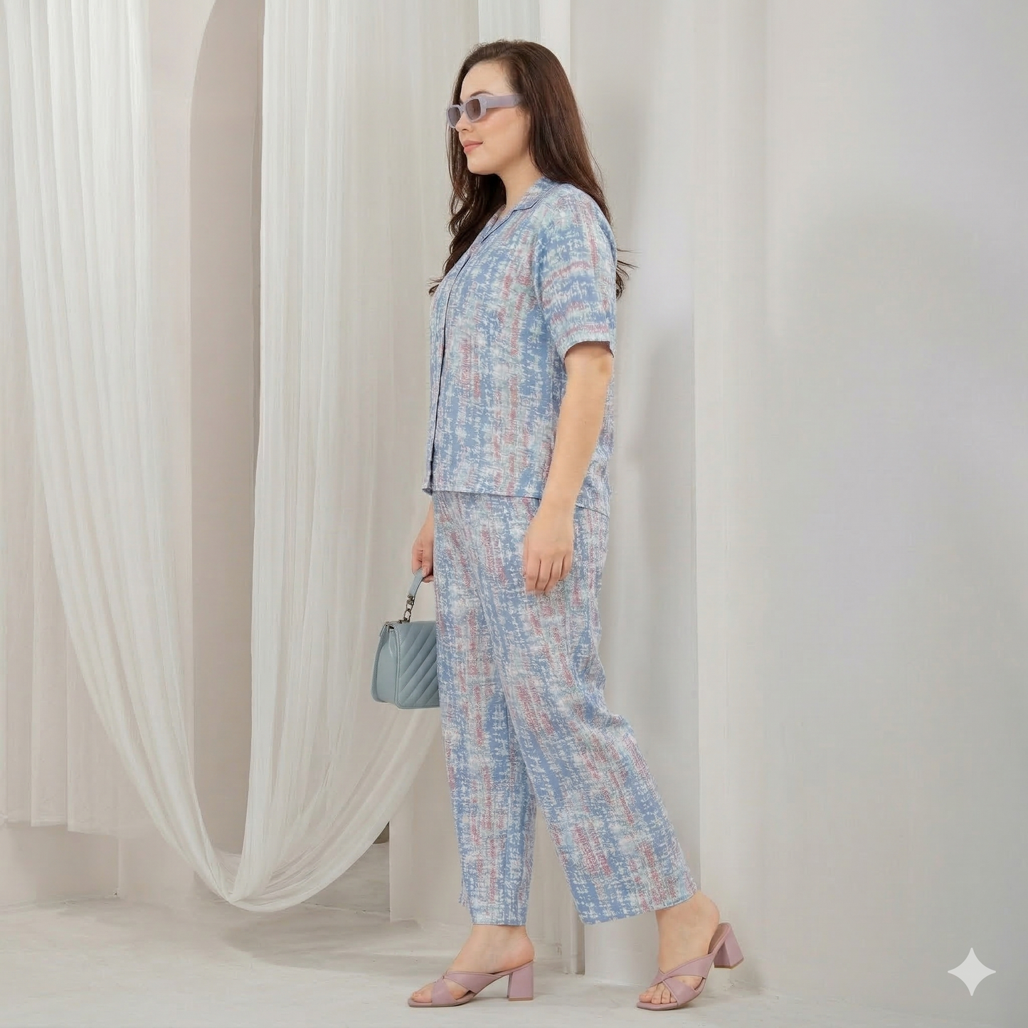 Pastel Abstract Linen Co-ord Set for Women | Premium Imported Linen