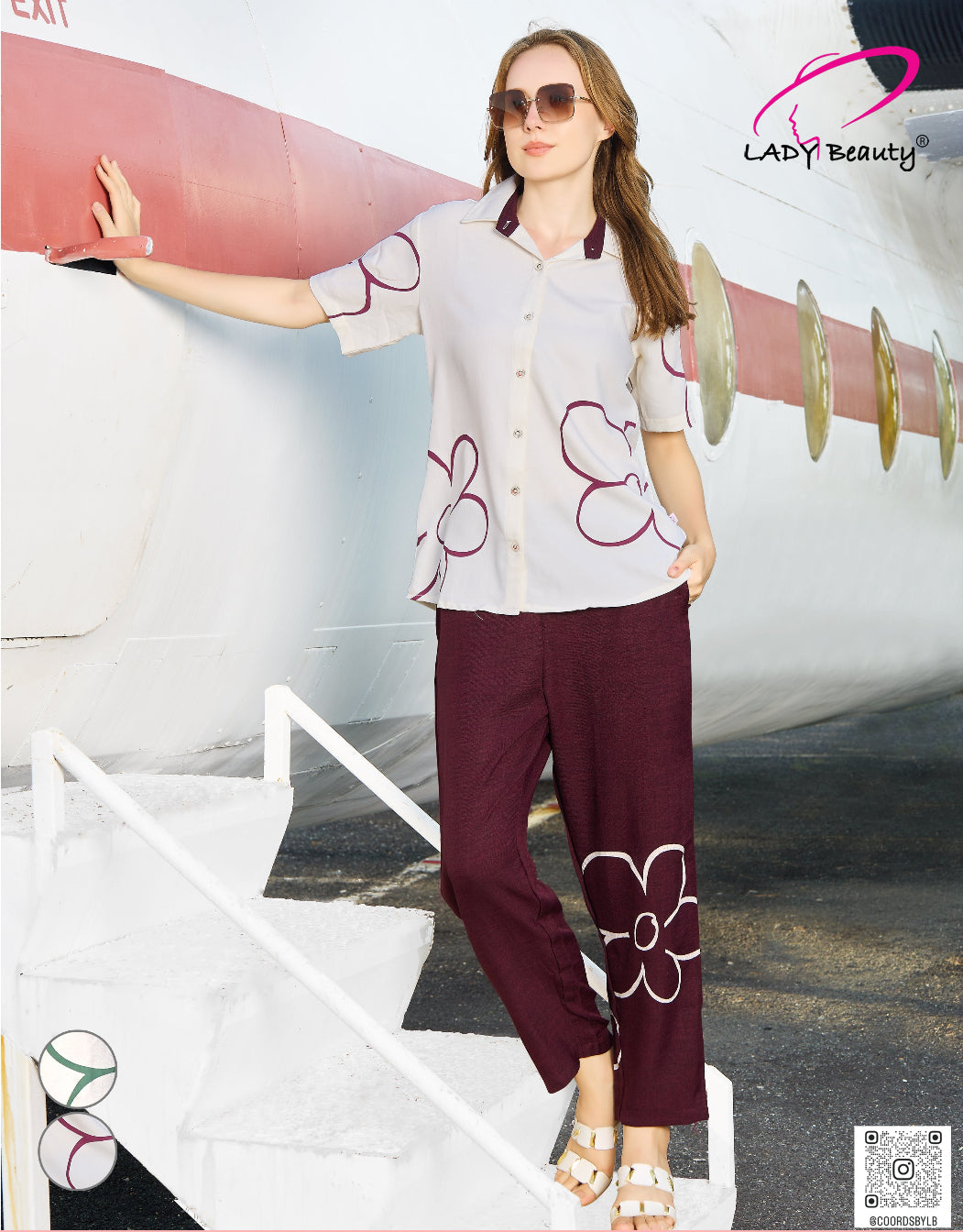 Wine color art print co ord set for women, elegant and comfortable outfit for casual wear, vacation style and everyday use.
Trendy wine co ord set for women with modern art print, ideal for summer outfits, outings and daily wear.