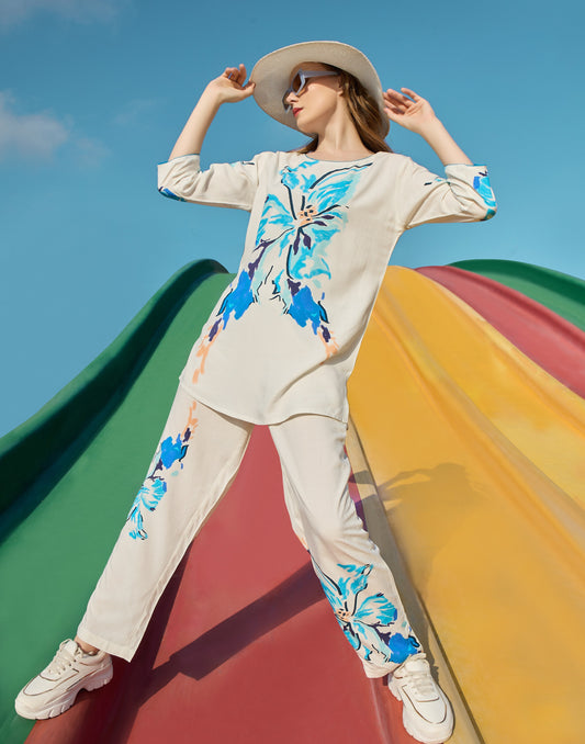 Azure Bloom Premium Rayon Couple Co-Ord Set