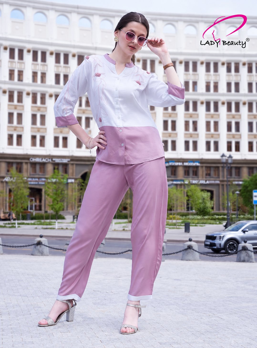 Pink & White Turkish Cotton Co-ord Set for Women | Lady Beauty