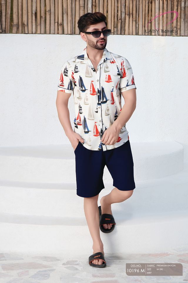 Couple Matching Co-Ord Set in Premium Rayon – Sailboat Print Shirt & Bottom Set | Lady Beauty