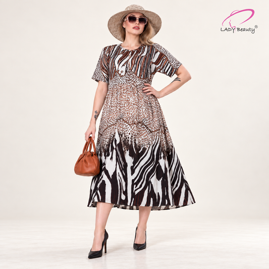 Women’s Animal Print Rayon Wrinkle Maxi Dress | Flowy Travel & Resort Wear – Lady Beauty