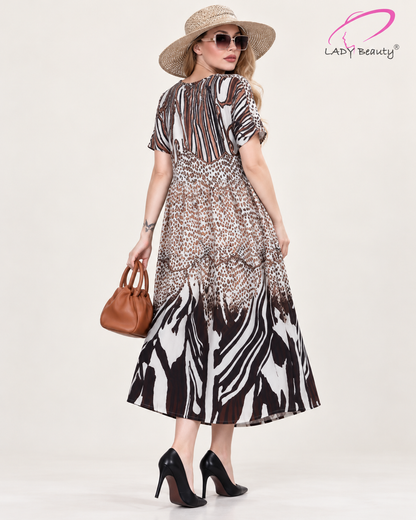 Women’s Animal Print Rayon Wrinkle Maxi Dress | Flowy Travel & Resort Wear – Lady Beauty