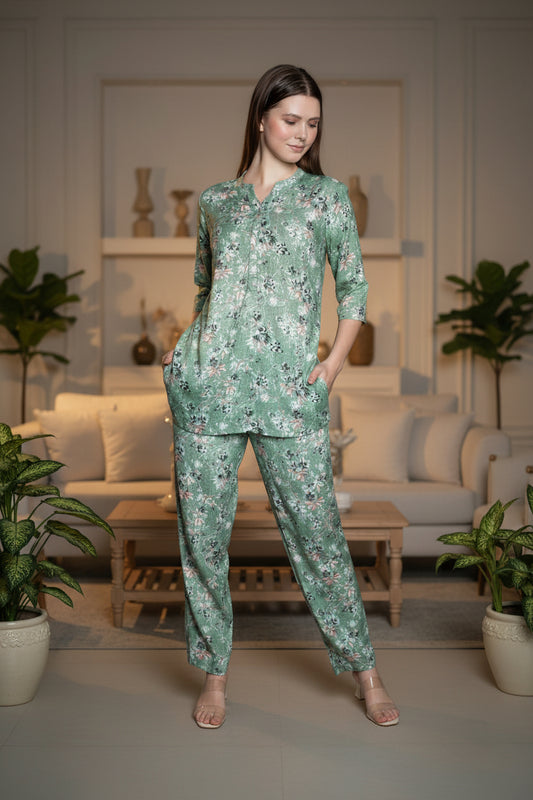 Women wearing mint green floral linen coord set with relaxed elegant fit
Stylish women’s floral printed coord set in premium soft linen fabric
Premium mint green women coord set perfect for casual and lounge wear
Elegant floral women co-ord set designed for vacation and travel styling
Fashionable women’s printed linen coord set with lightweight breathable fabric
Casual women floral coord outfit with modern feminine fashion look
Trendy women’s matching coord set with soft skin-friendly material
Stylish mint 