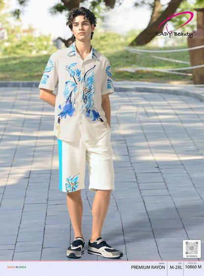 Ivory Blue Floral Print Couple Co-ord Set – Turkish Cotton His & Her Loungewear