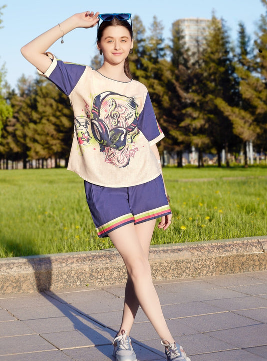 Muse Linen Co-Ord Set with Printed Top & Shorts – Summer Casual Wear