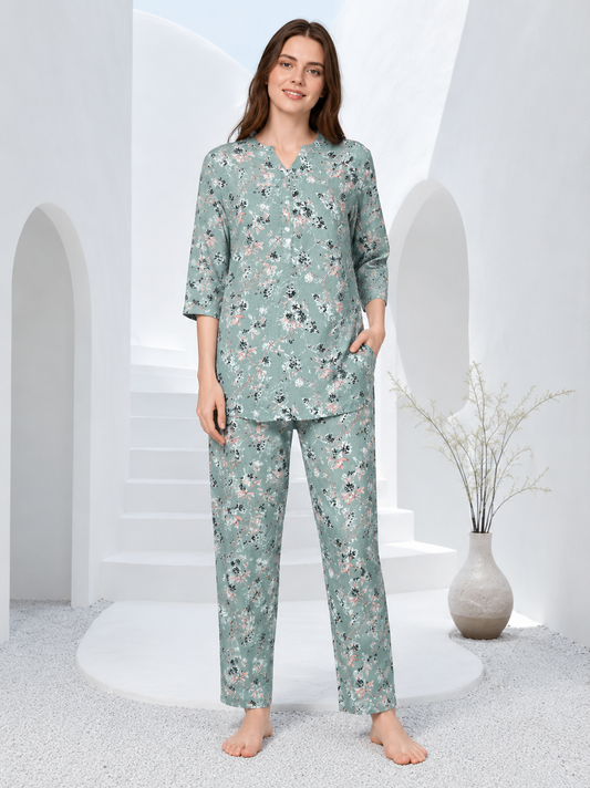 Women linen Green Floral Co-Ord Set | Soft Comfortable Trendy Casual Wear