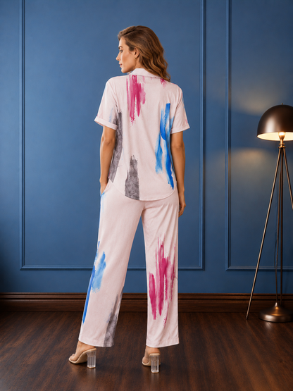 Women Premium Soft Turkish Cotton Co-Ord Set | Modern Abstract Print Outfit