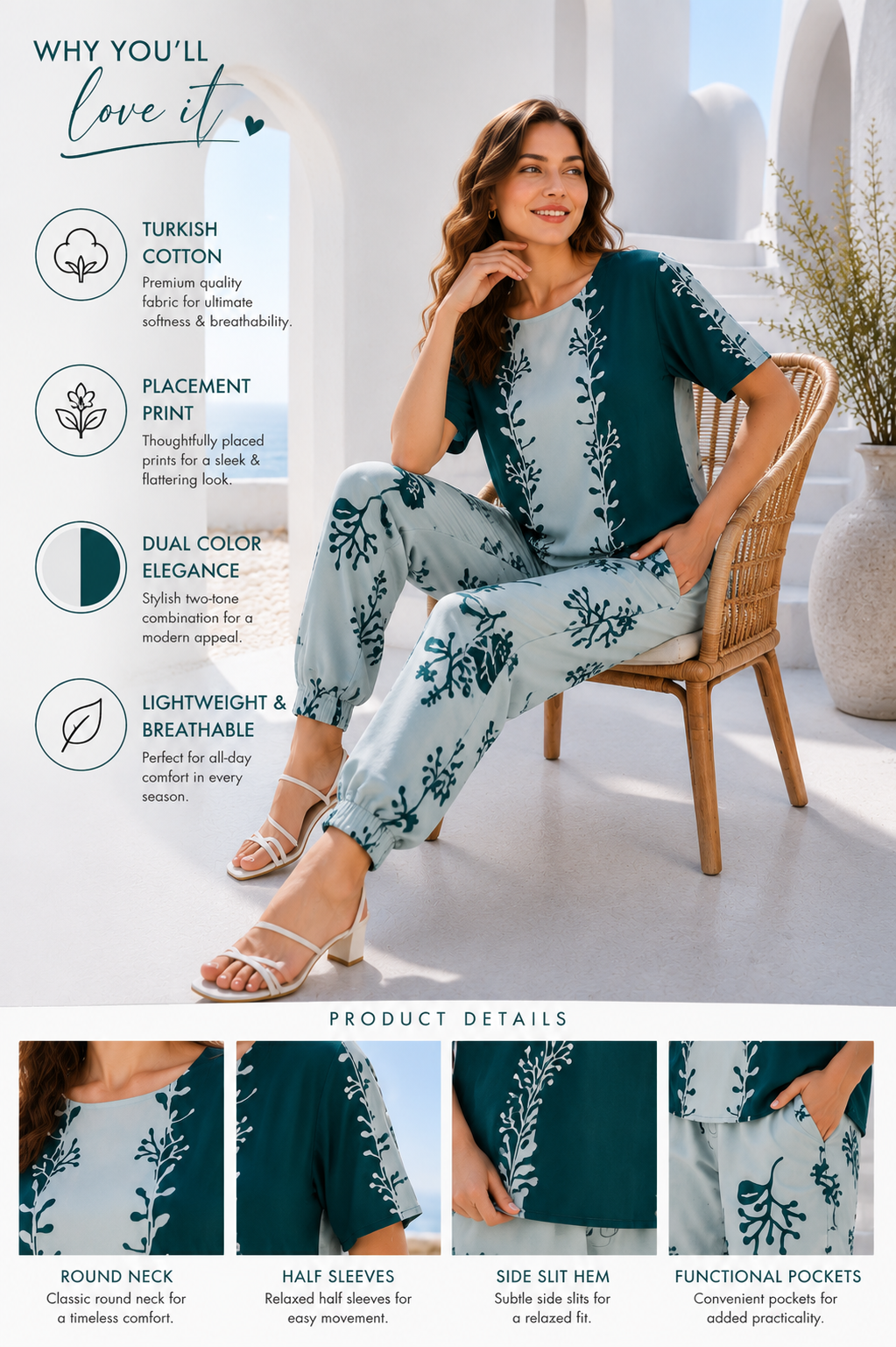 Women Green Floral Print Co-Ord Set | Turkish Cotton Comfortable Daily Wear