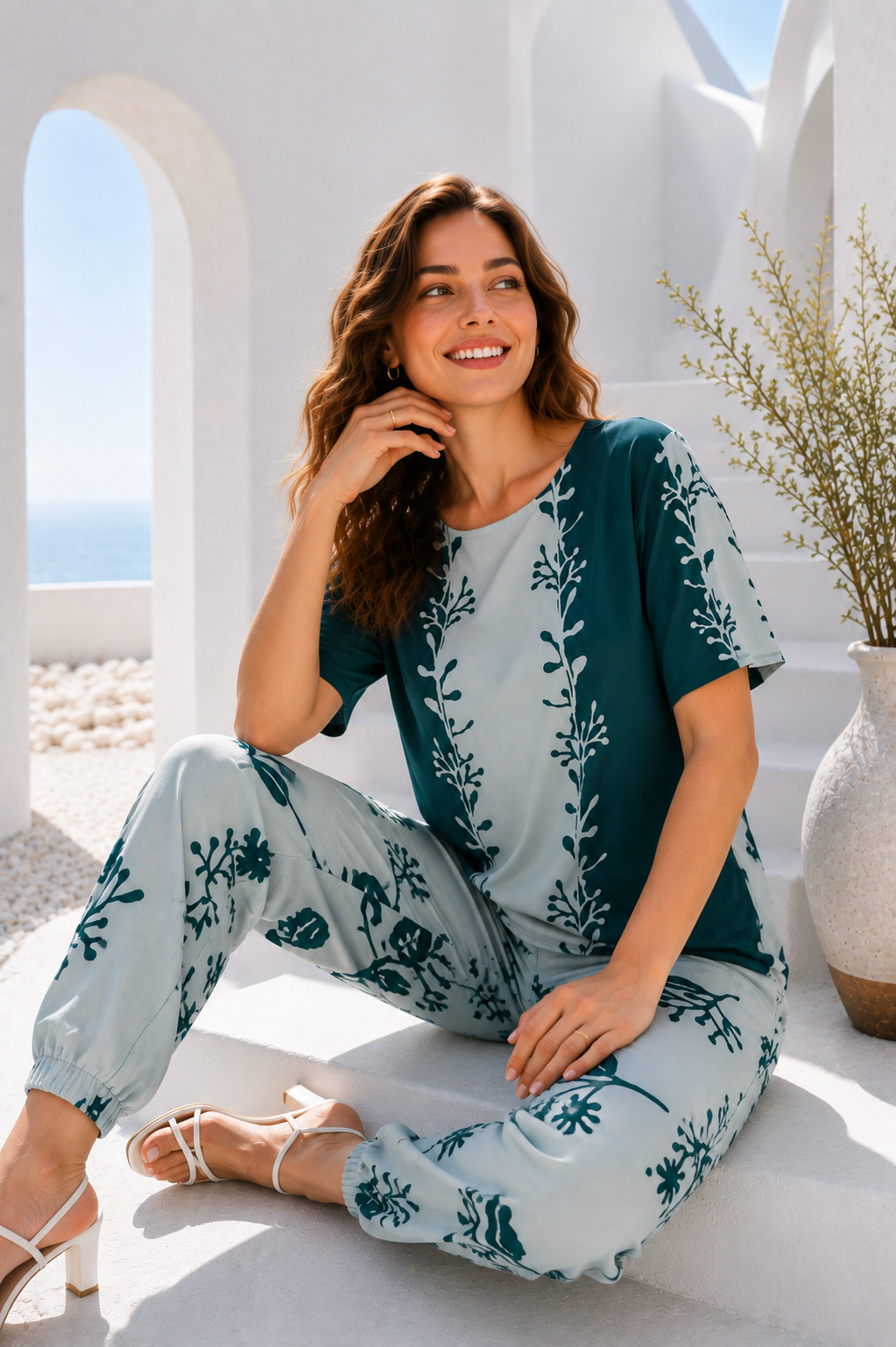Women Green Floral Print Co-Ord Set | Turkish Cotton Comfortable Daily Wear