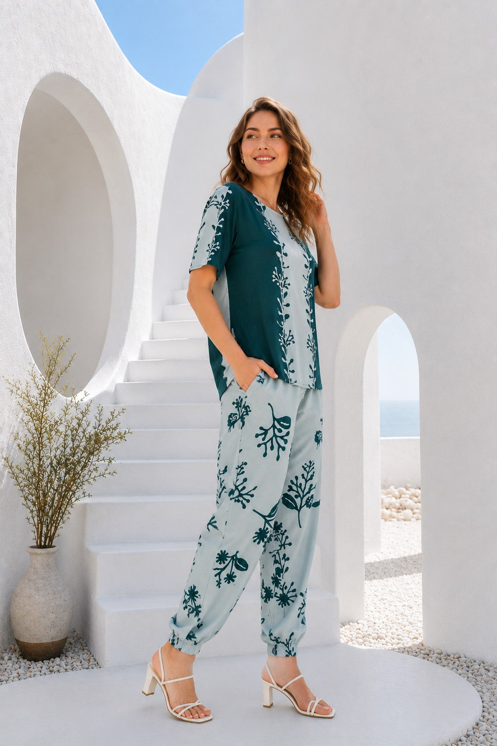 Women Green Floral Print Co-Ord Set | Turkish Cotton Comfortable Daily Wear