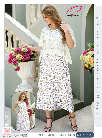 Women’s Floral Lyocell i Dress with Lace Overlay | Elegant Casual & Resort Wear – Lady Beauty
