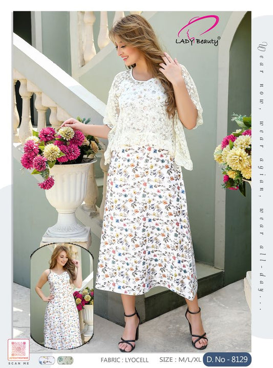 Women’s Floral Lyocell i Dress with Lace Overlay | Elegant Casual & Resort Wear – Lady Beauty
