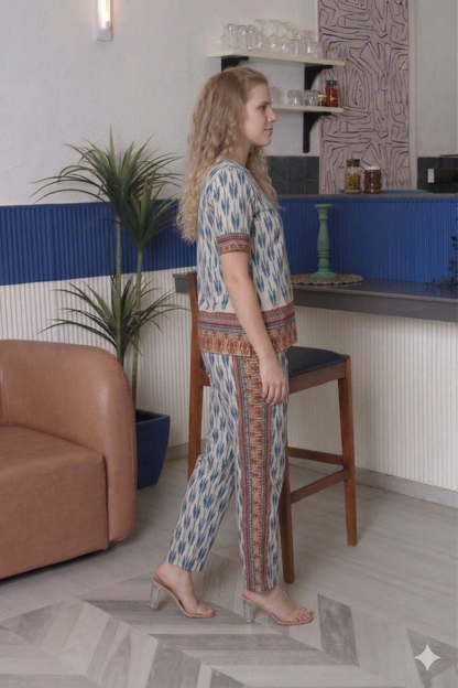 Women’s Jute Co-Ord Set – Printed Summer Lounge Wear