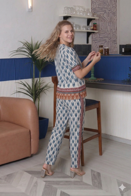 Women’s Jute Co-Ord Set – Printed Summer Lounge Wear