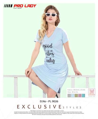 Women’s Dusty Modal Lycra Graphic Short Dress | Casual Lounge & Nightwear – Lady Beauty