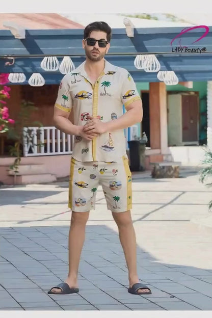 Beach Mode short Co-Ord Set for Men – Tropical Vacation Outfit