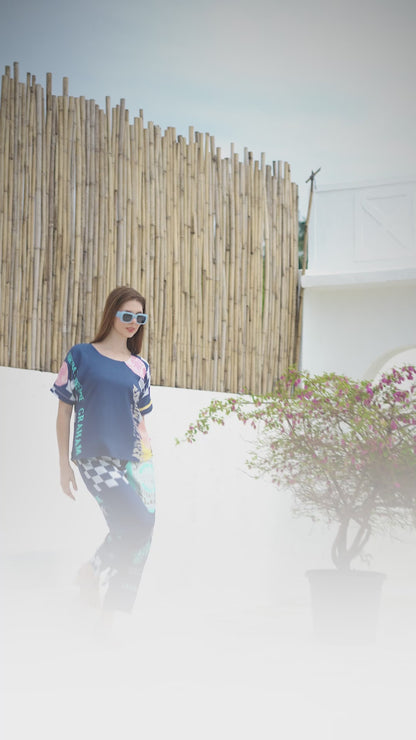 Premium Blue Couple Printed Co-ord Set | Stylish Matching Lounge & Vacation Wear Outfit