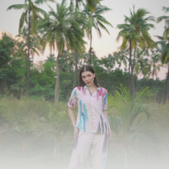 * Woman wearing a pastel abstract print co-ord set with matching shirt and pants in a stylish outdoor setting.
* Trendy women’s abstract printed Turkish cotton co-ord set with relaxed fit and modern fashion look.
* Stylish women casual co-ord set featuring multicolor brush print design and comfortable breathable fabric.
* Women premium abstract print lounge wear set with soft shirt and matching pants for daily wear.
* Fashionable women’s pastel co-ord outfit with artistic print and relaxed silhouette for ca