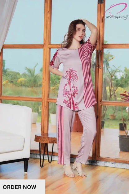 Striped Floral Co-Ord Set in Pink – Relaxed Fit for Women
