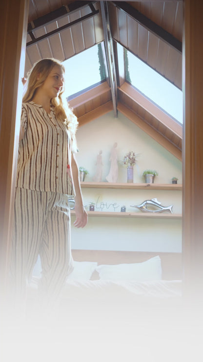 Premium Brown Striped Couple Co-Ord Set | Soft Fabric Vacation & Resort Wear