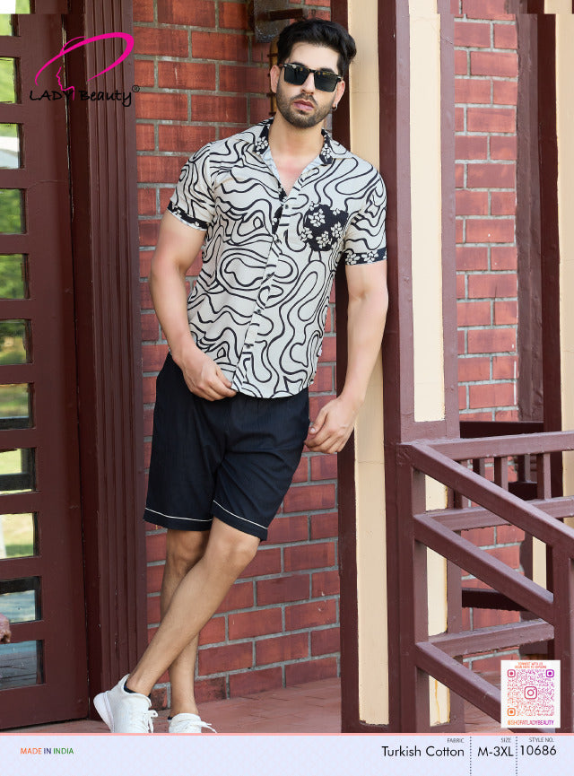 Black & White Abstract Print Couple Co-ord Set – Turkish Cotton Nightwear (His & Her)