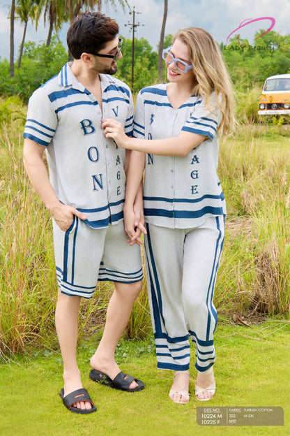 Matching Couple Co-Ord Set in Turkish Cotton – Striped Vacation & Resort Wear | Lady Beauty