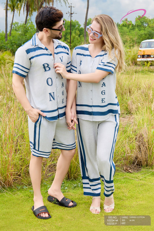 Matching Couple Co-Ord Set in Turkish Cotton – Striped Vacation & Resort Wear | Lady Beauty