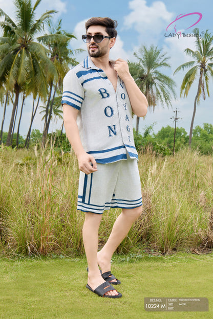 Matching Couple Co-Ord Set in Turkish Cotton – Striped Vacation & Resort Wear | Lady Beauty